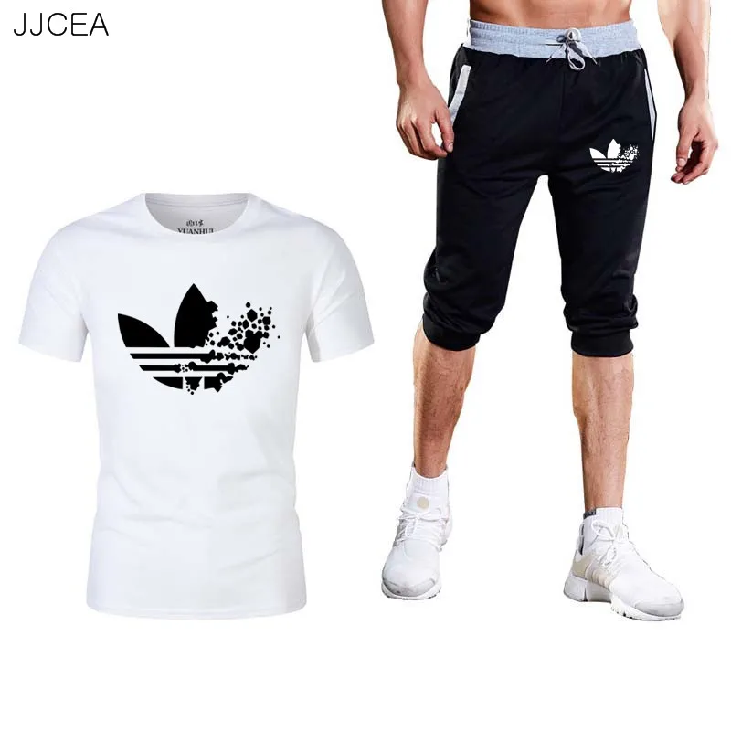 2019 new LOGO brand solid color T-shirt shorts men's black and white 100% cotton suit summer boy skateboard shor | Мужская одежда