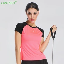 LANTECH женская рубашка для бега спортивная йога эластичная дышащая быстросохнущая спортивная одежда фитнес тренировки рубашка с коротким рукавом топы