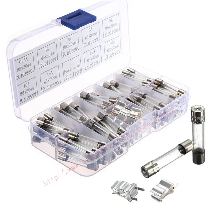 

Free Shipping 6*30mm Fast Quick Blow Glass Tube Fuse Assortment Kit, 6x30MM, 0.5A 1A 2A 3A 5A 10A 15A 20A 30A/250V Box