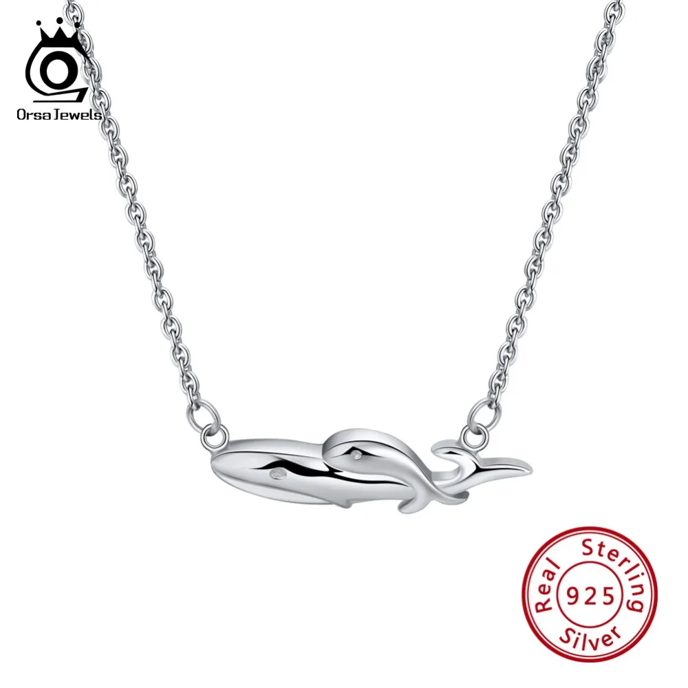 

ORSA JEWELS Real Sterling Silver Women Necklaces Lovely Whale Shape Pendant Sea Animal Necklace Chain Jewelry Mom Gift OSN126
