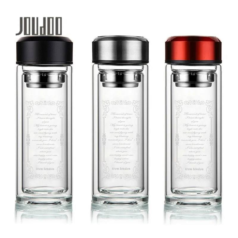 

JOUDOO 300/360ml Double Wall Glass Water Bottle with Stainless Steel Tea Infuser Filter Double Wall Glass Sport Water Tumbler 35