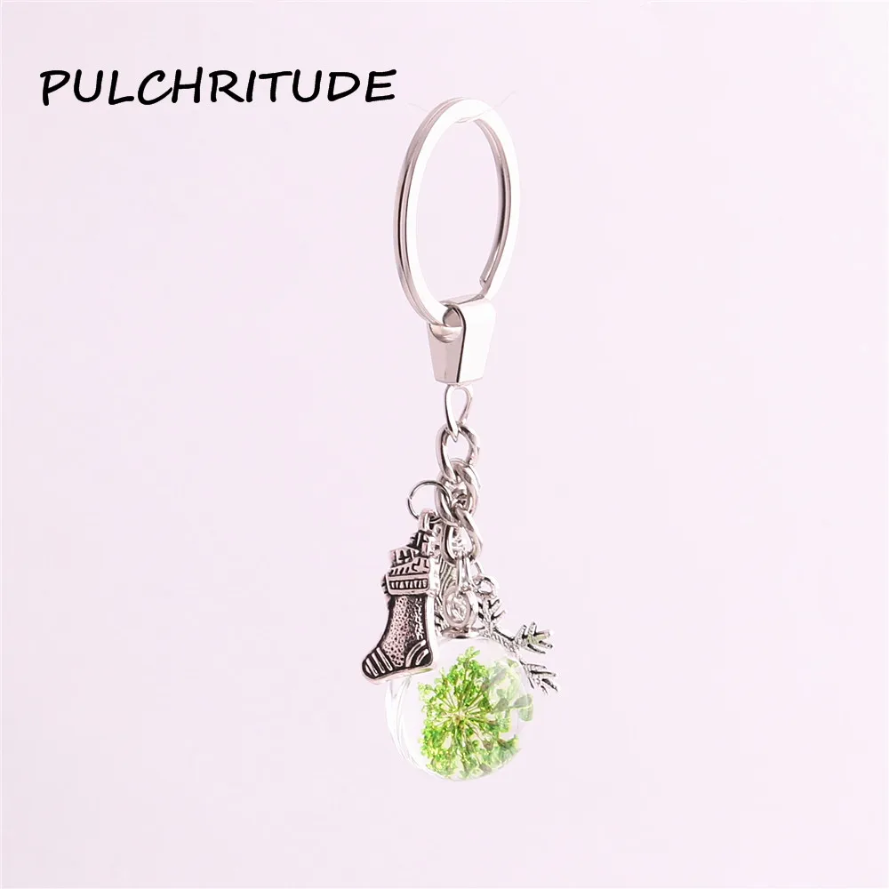 Pulchritude металлический сплав серебра кольцо для ключей 2 шт./лот Сушеные цветок очарование Брелоки ювелирные Рождество Дерево Шарм Снежинка DIY ювелирных c1859