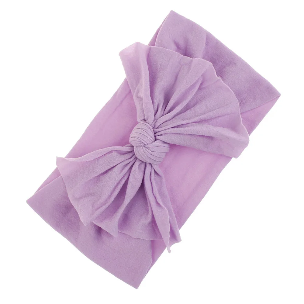 Новые нейлоновые повязки для волос, 21 цвет, детские мягкие повязки на голову с большим бантом, топ с узлом, эластичная повязка на волосы "тюрбан", аксессуары на голову для маленьких девочек - Цвет: Light Purple
