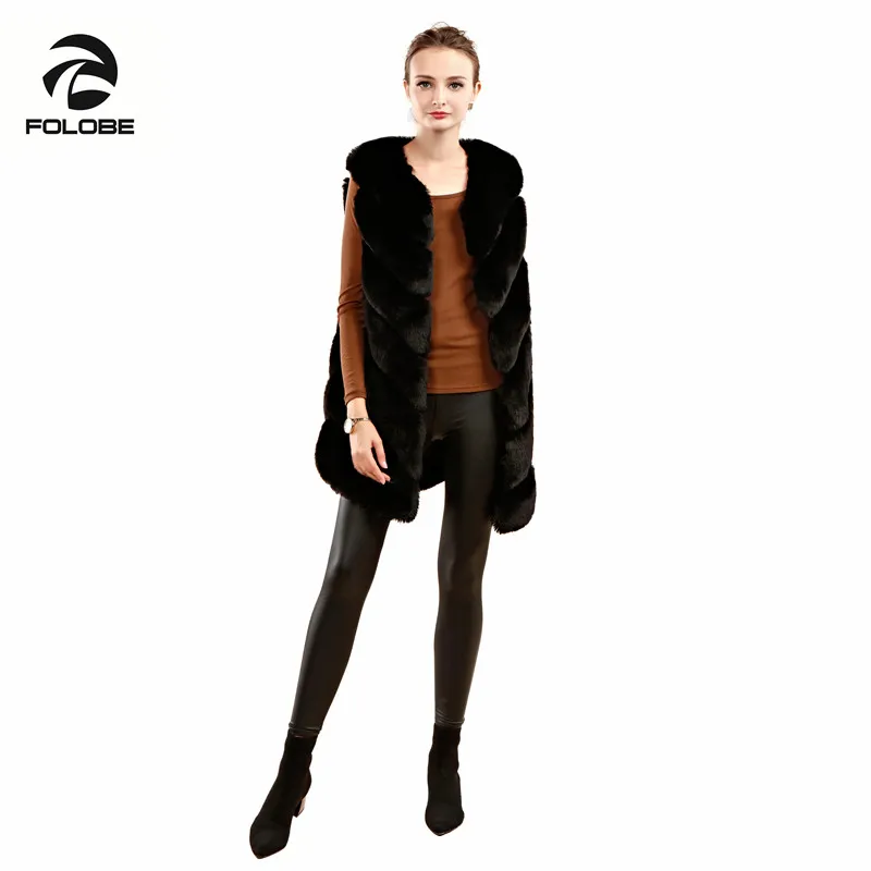 Folobe Winter Faux Fur Coat For Women Warm Thick Faux Fur Vest Waistcoat Jackets Front Open 