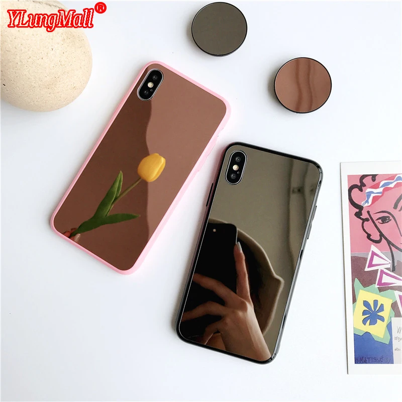 С кольцом держатель Зеркало чехол для телефона iPhone Xs Max 2018 Мягкий ТПУ протектор Xr 6