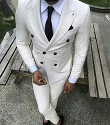 2 шт пиджак + брюки мужской костюм s заостренный лацкан Белый Летний Свадебный Мужской костюм на заказ тонкий подходит для свадьбы жених
