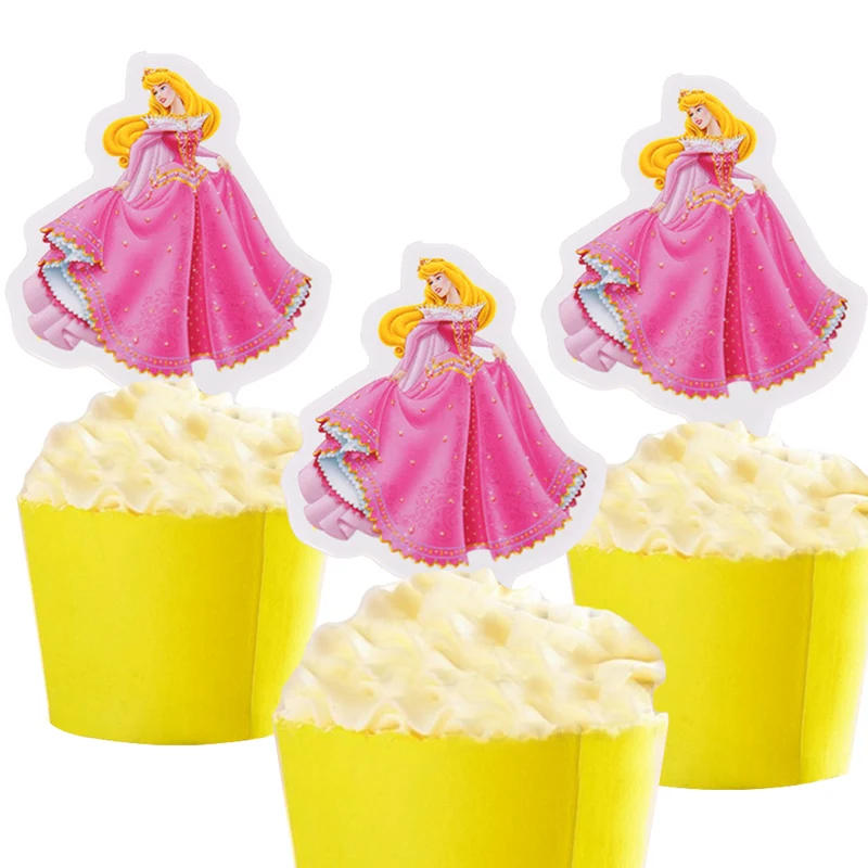 

50pcs Pretty Princess Aurora Elsa Mermaid Ariel Winnie the Pooh Cartoon Paper Cake Topper Decor Birthday Wedding Party Supplies