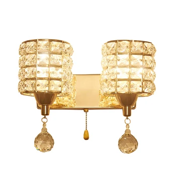 

E27 Crystal Wall Lamp, Pull Chain Switch,Wall Light Sconces Lighting Fixture for Bedroom Living Room Hotel Wall Art Decor Gold
