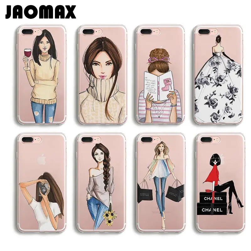 

Summer Shopping Drink Red Wine Travel Girl Phone Cases for iPhone 7 8 Xs Max 6 6S Plus X 5S Transparent TPU Silicone Capa Shell
