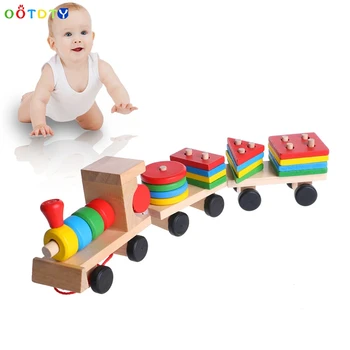 

Kids Baby Developmental Toys Wooden Train Truck Geometric Blocks Educational Toy
