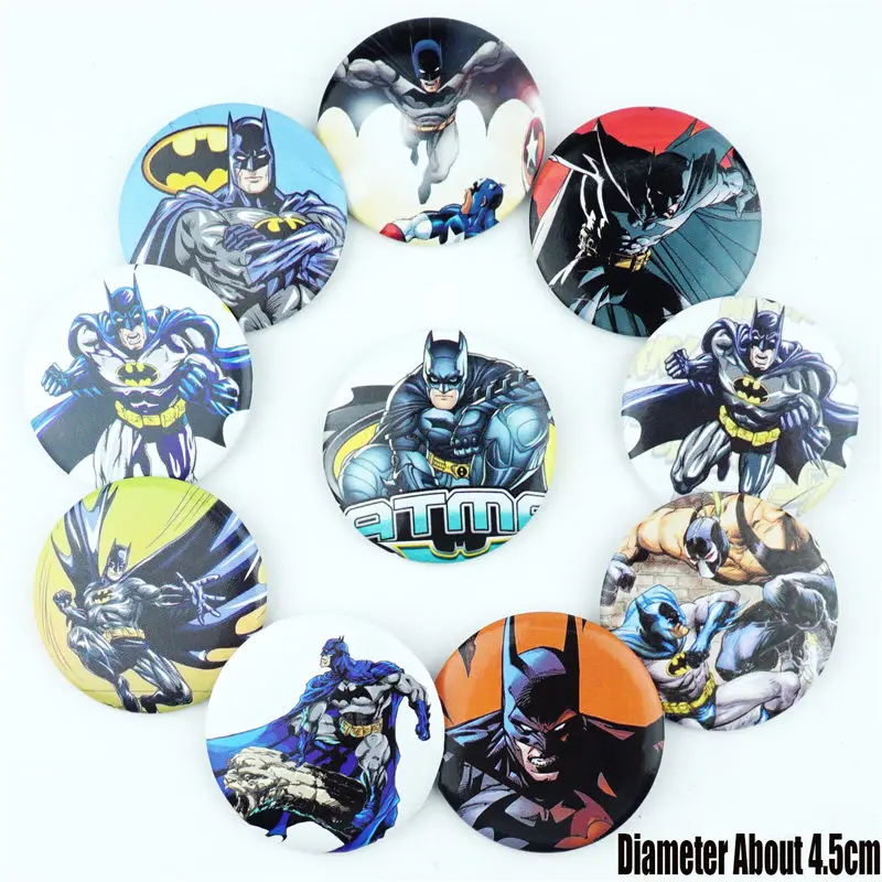 

10Pcs/Set Cartoon Comics Batman Pins Badges Button Brooch Chest Ornament Of the Clothing Accessoies Collection Cosplay Gifts
