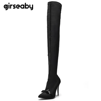 

Girseaby 2019 Brand Spring autumn Women boots Long knee Stretch Slim Thigh High Boots Over the Knee Boots High Heels Shoes woman