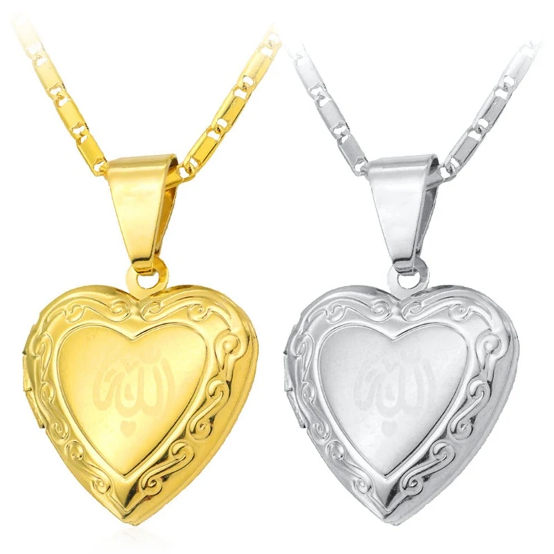 Creative Glossy Hearts Pocket Watches Necklace Put Photos Open and