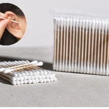 100 шт./упак. ватный тампон хлопок двухголовый деревянный женский красивый макияж уши носа кнопка для чистки живота косметика для здоровья