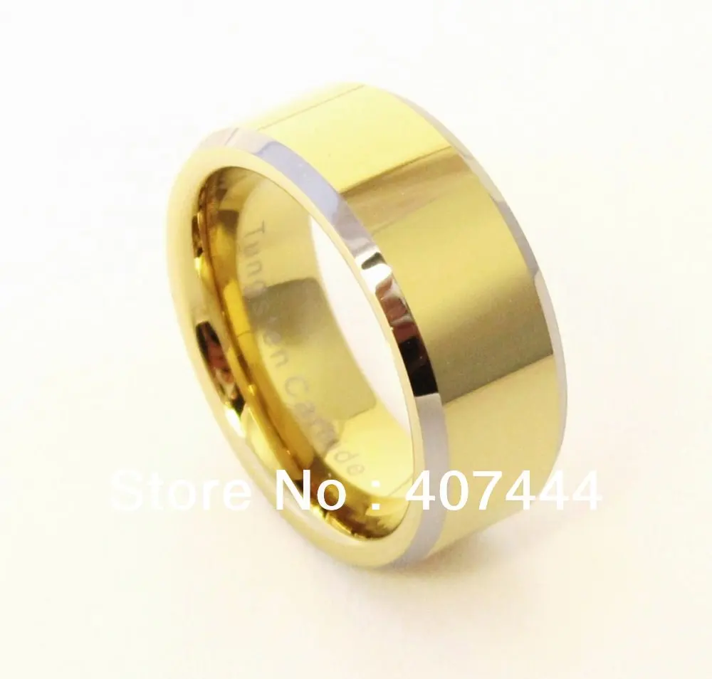 

Free Shipping Cheap Price USA Hot Selling 8MM Two Tone new Gold Color Tungsten Carbide Wedding Band Ring Women&Mens Best Gift