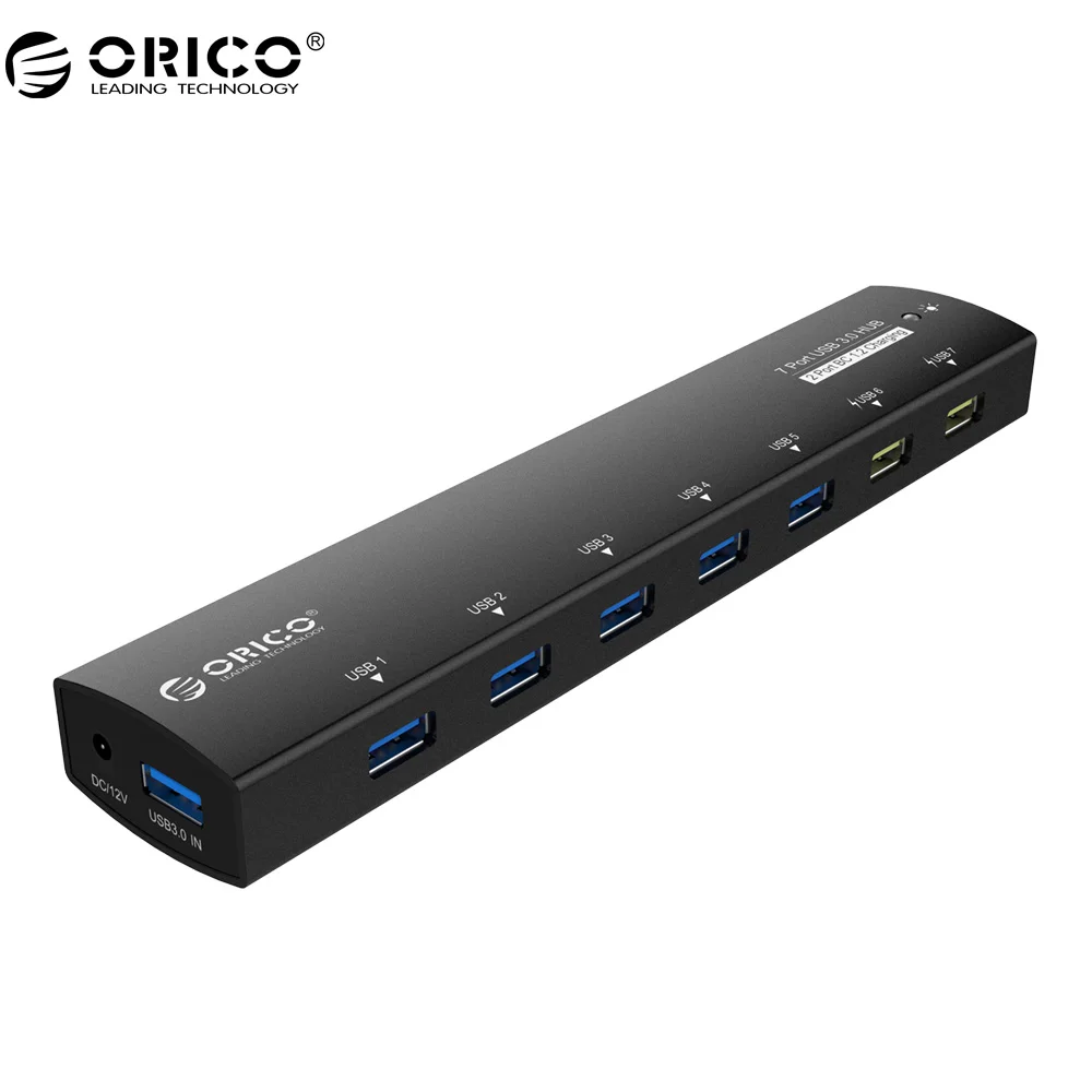 

ORICO AS7C2 Aluminum USB 3.0 HUB With Power Splitter Adapter 7 Port With 2 BC1.2 Interface - Black