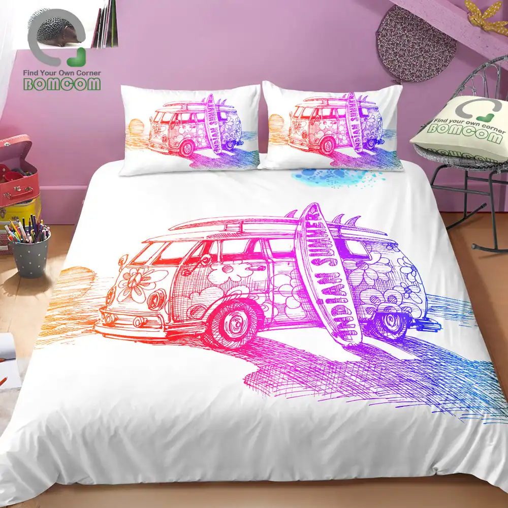 Bomcom 3d Digital Printing Camper Van Colorful Gradient Summer