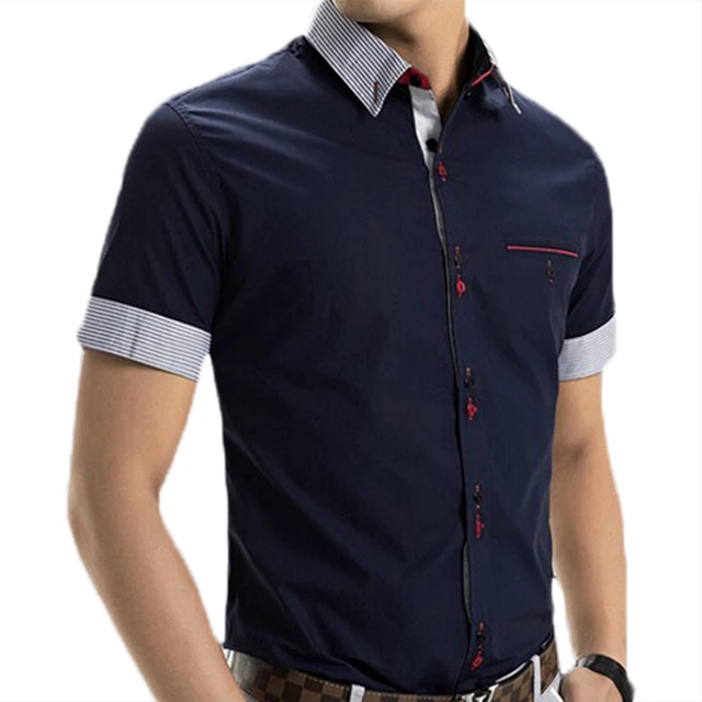 2017 Printemps Marque Robe À Manches Courtes hommes Chemises Hommes De Mode Patchwork Casual camisa slim