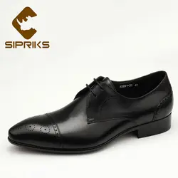 Sipriks/Мужская обувь из натуральной кожи с перфорацией типа «броги» в винтажном стиле; черные классические туфли-смокинги на шнуровке;