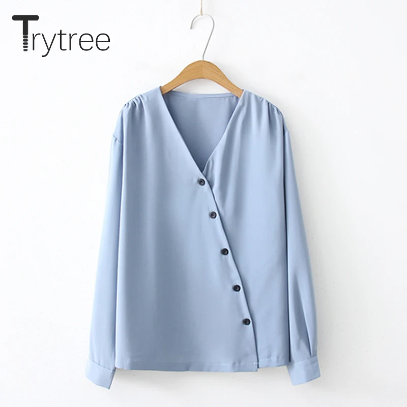 Ttytree весенние блузки Повседневная рубашка для женщин полиэстер офиса леди полный