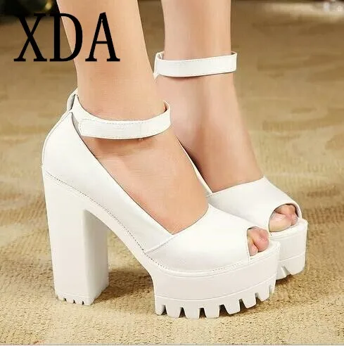 

XDA 2019 fashion high heels women shoes fish mouth sandals open toe sandals female thick heel platform summer sandals Size 35-40