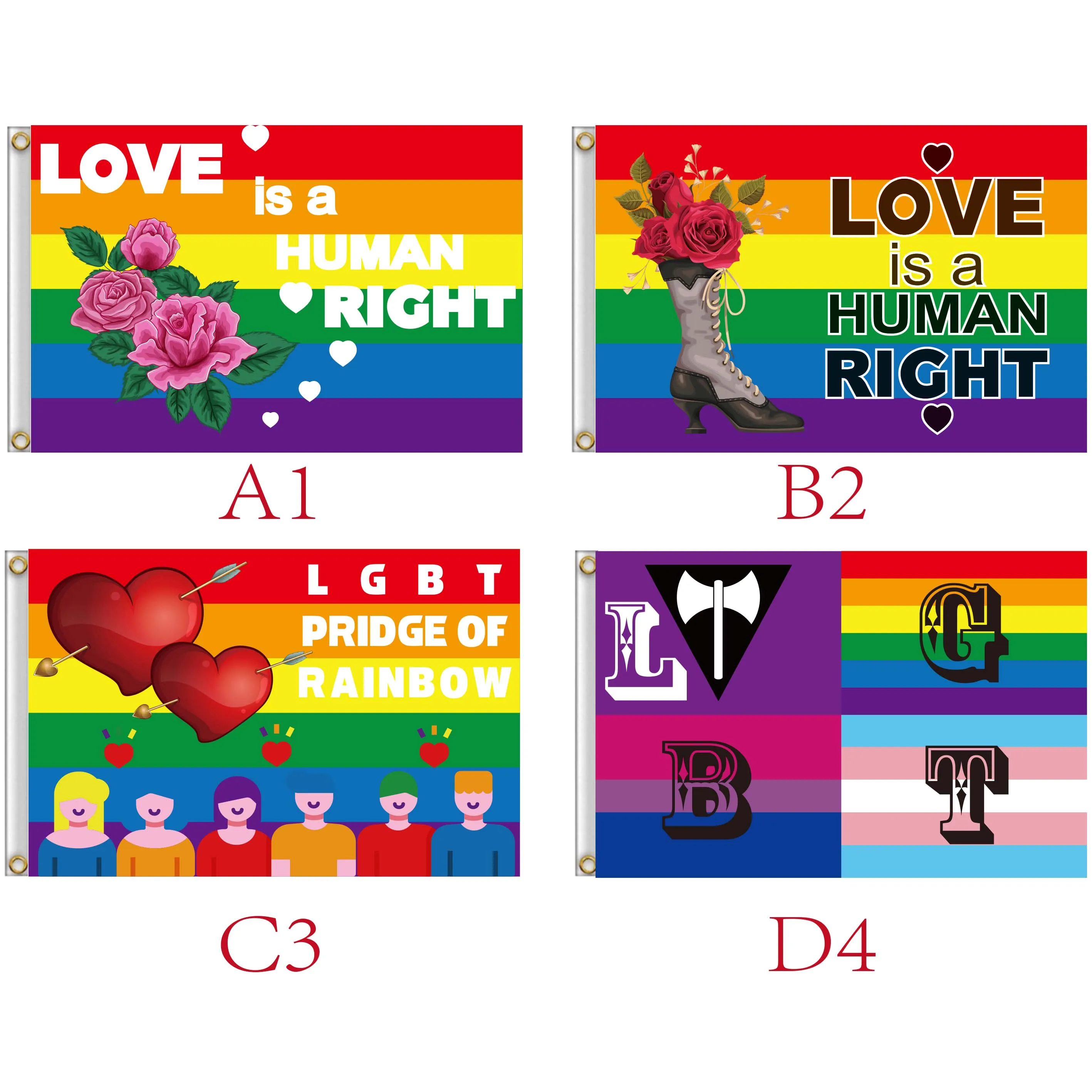 

Drop Shipping LGBT Rainbow Pride ODM 4 Designs Lesbian ,Gay, Bisexual ,Transgender Flag Colorful digital printing Parade Flags