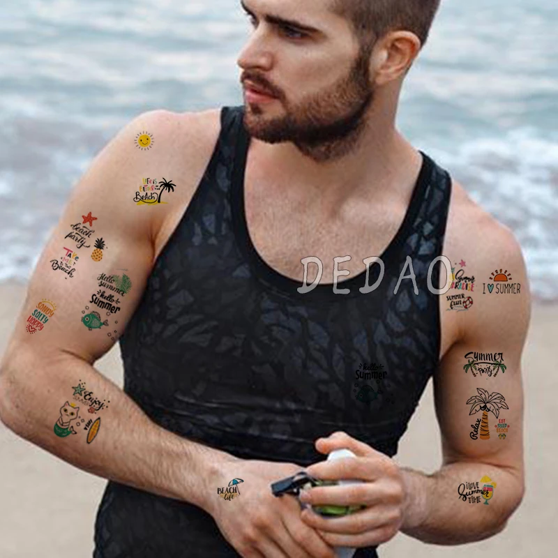 Водонепроницаемые Временные татуировки наклейка Гавайские солнечные летние пляжные поддельные тату наклейка для рук дикие вечерние
