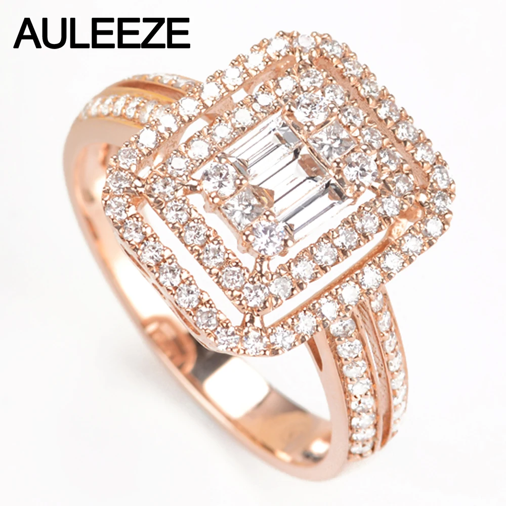 AULEEZE двойной с инкрустацией Кольцо C настоящим бриллиантом Настоящее 18 к 750 розовое золото 0,71 cttw природных алмазов обручение кольцо ювелирные украшения
