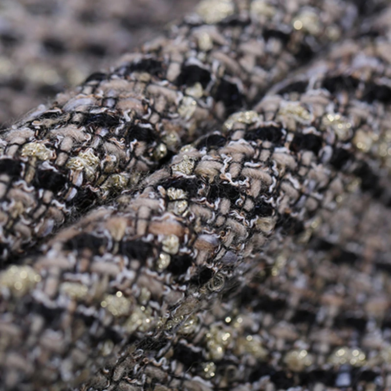 

145CM Wide 420G/M Weight Knitted Tweed Black Brown Acrylic Wool Polyester Fabric for Autumn and Spring Dress Coat Jacket DE650