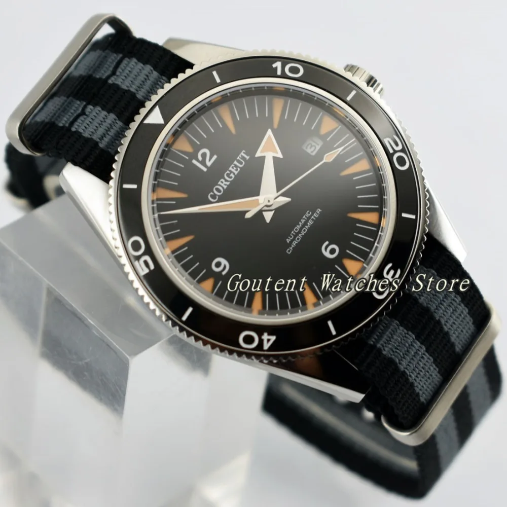

41mm Corgeut Luminous Black Bezel Leather Automatic Movement Men Watch