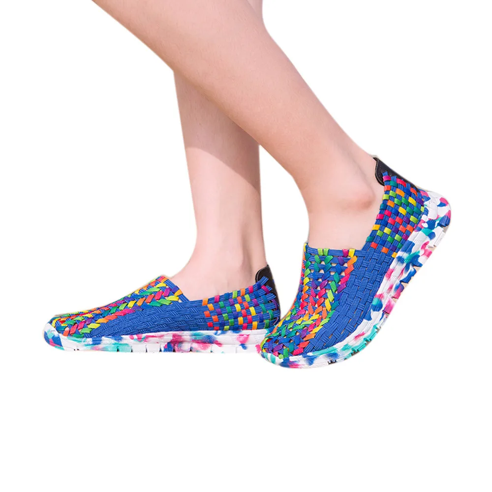 

New Women Shoes Summer Flats Female Loafers Women Casual Flat Woven Shoe Brethable Slip On Colorful Shoe Mujer Plus Size 41