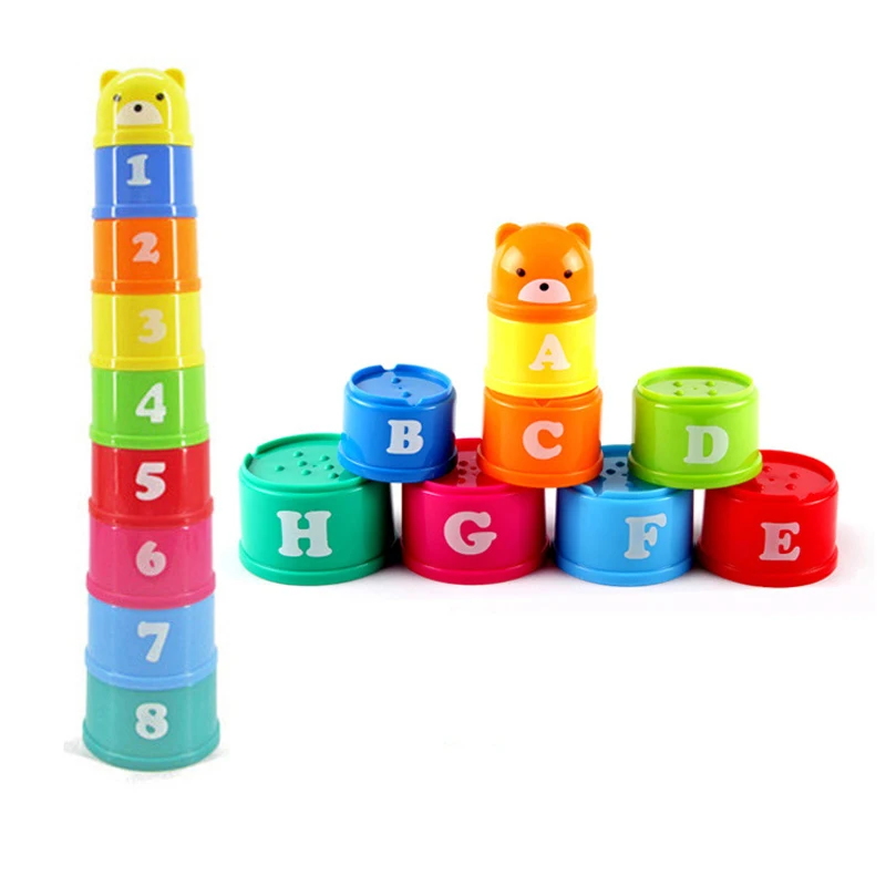 9Pcs/lot Nesting Stacking Cup Tower Figures Letters Educational Baby Toys Folding Children Early Intelligence Games Gift For Kid
