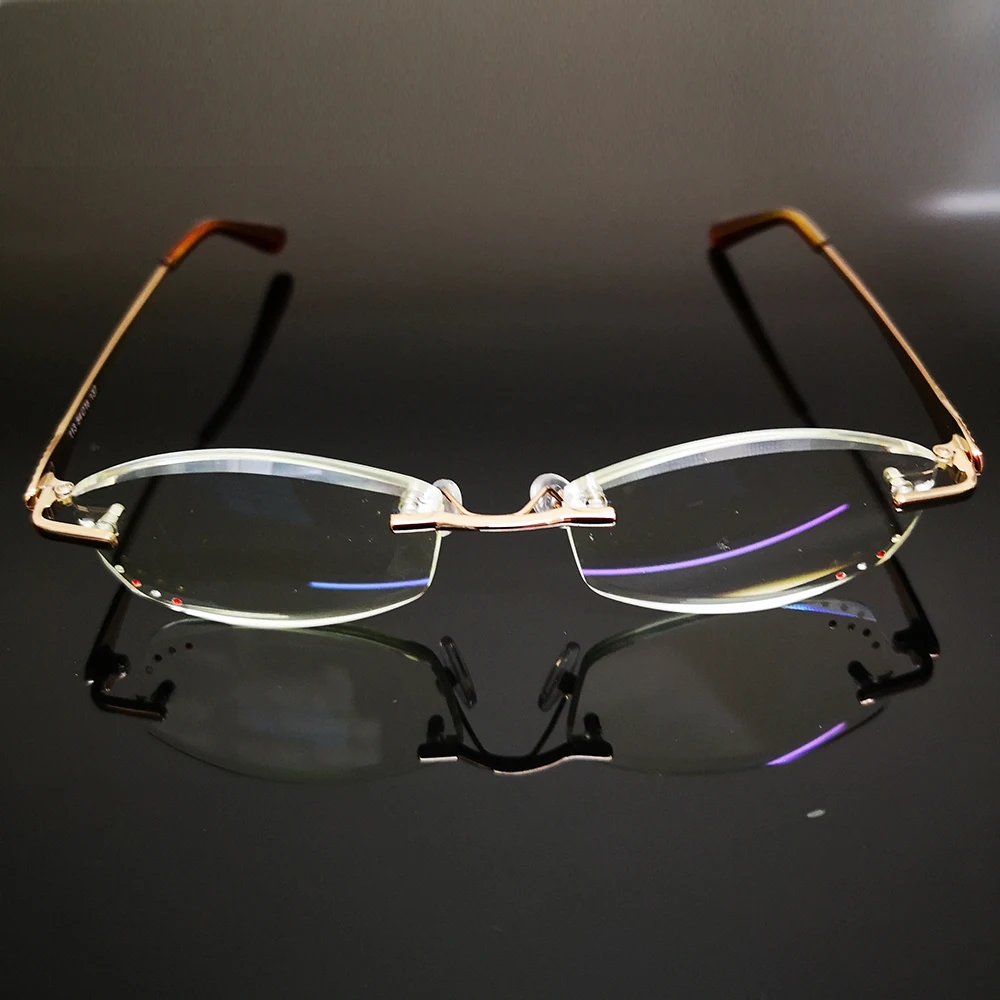 Skup Luksusowe British Lady cięcie diamentowe 100% Titanium Alloy Rimless bezramowe okulary do czytania + Box + 0.75 + 1 + 1.75 + 1.5 + 2 do + 4