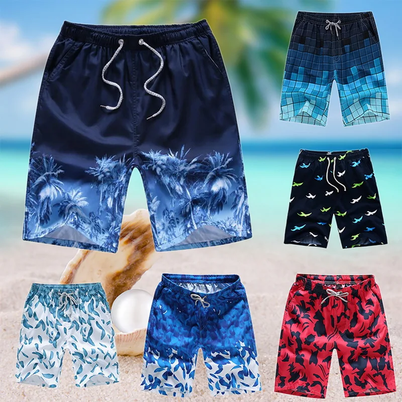 Летние Шорты для плавания с принтом, мужские повседневные свободные быстросохнущие пляжные шорты с эластичной резинкой на талии Sunga Masculina, США