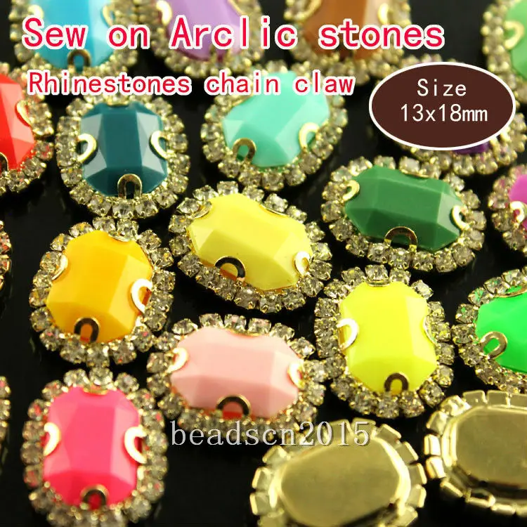 9pcs rectangle 13x18mm Candy acrylic rhinestones sew on with