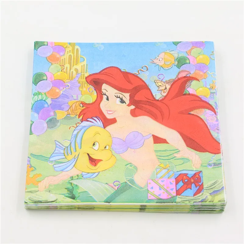 

33cm Cartoon Mermaid theme Paper Napkins Decoupage tableware tissues for kids Birthday Wedding Party Decorations supplies 20pcs