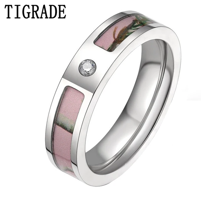 5mm Women S Pink Real Forest Tree Camo Anium Wedding Ring With 5mm Women S Pink Real Forest Tree Camo Anium Wedding Ring With Small Cz Stone Size 5