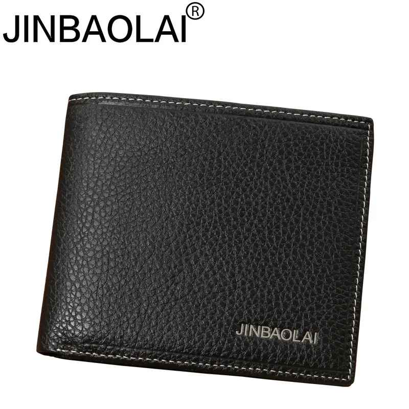 

JINBAOLAI Simple Men Wallets Leather Genuine Card Holder Wallet Solid Short Male Purse Business Brand Wallets for men carteira