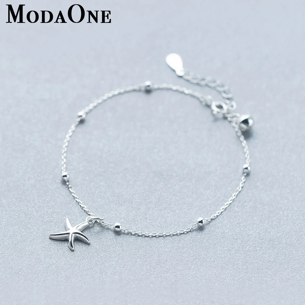 ModaOne 925 стерлингового серебра Морская звезда Шарм браслет для женщин модные ювелирные изделия Звезда Серебряная цепь звено браслет