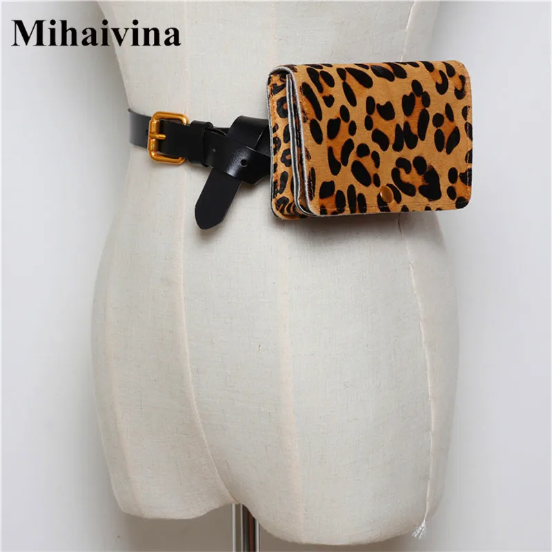 

Mihaivina Leopard Women Waist Belt Bag Horsehair Handbag On The Belt Luxury Fanny Pack Women Genuine Leather Belt Waist Packs