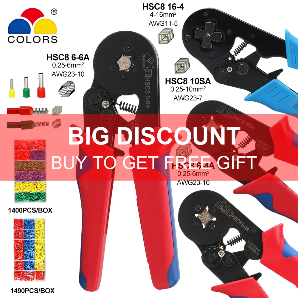

VE Tube Terminal Crimping Pliers 10SA 6-4 0.25-10mm 23-10AWG 6-6 16-4 6-16mm 10-5AWG Wire Stripper Clamp Crimp hand sets tools