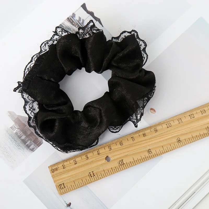 Women Preppy Style Vintage Lace Large Intestine Hair Rope Solid Color Ponytail Holder Scrunchies Hair Ring Headwear For Female