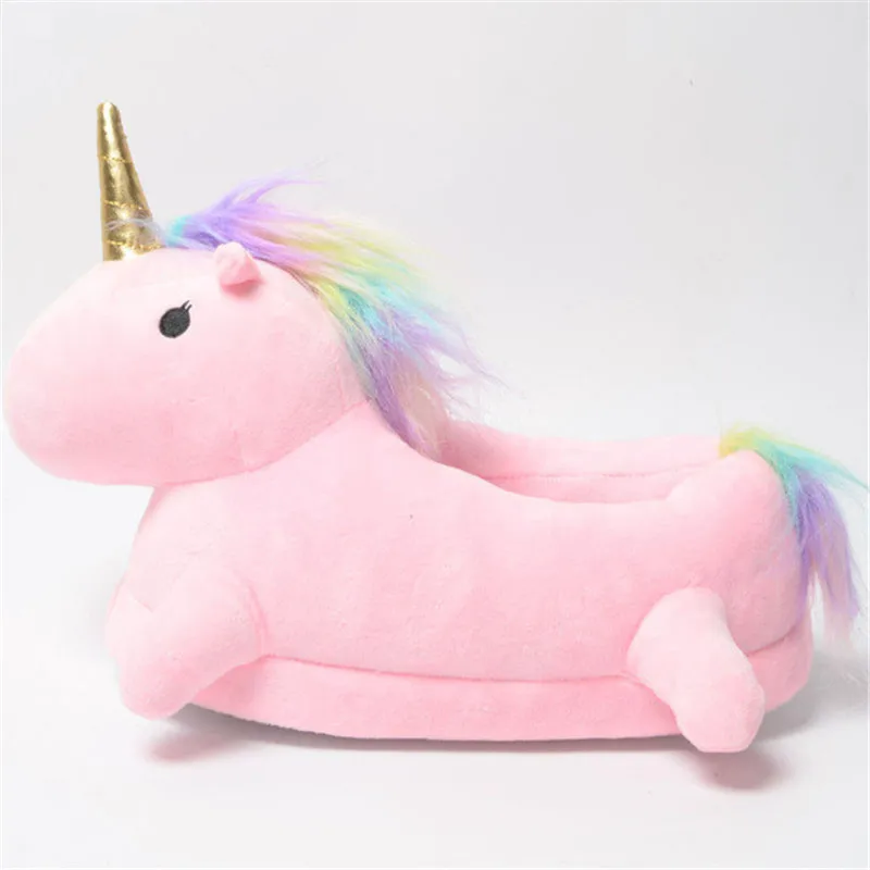 

NEW Winter lovely Home flock latex solid indoor plush unicorn slippers house mules platform flip flops shoes pink purple white