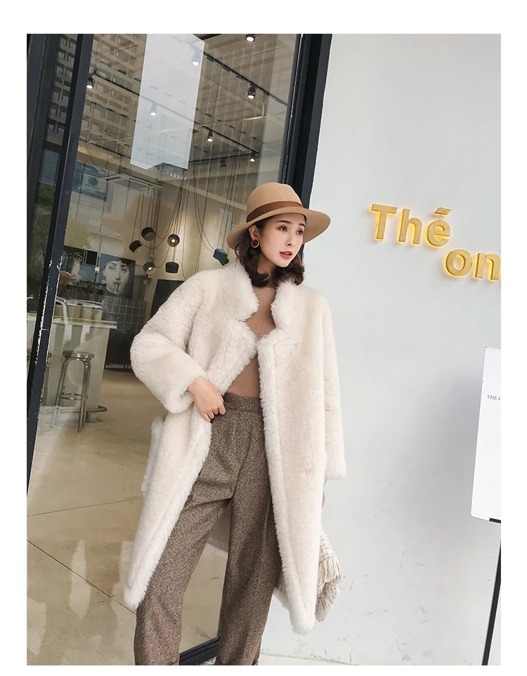 Женское пальто из натурального меха, корейская мода, шерстяное пальто, зимняя теплая меховая куртка из овечьей шерсти, белый Abrigos Mujer Invierno MK033 YY585