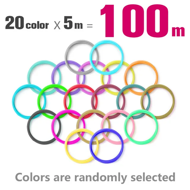 Pla 1,75 мм нить 20 ярких цветов 3d печать Ручка abs пластик 3d ручка пластиковая 3d принтер линия 3d ручки провода экологическая безопасность - Цвет: 20colors5m total100m