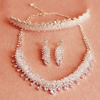 

bridal wedding hair combs 3 PCS Silver bridal jewelry sets crystal necklaces earrings bridal headpiece wedding jewelry set