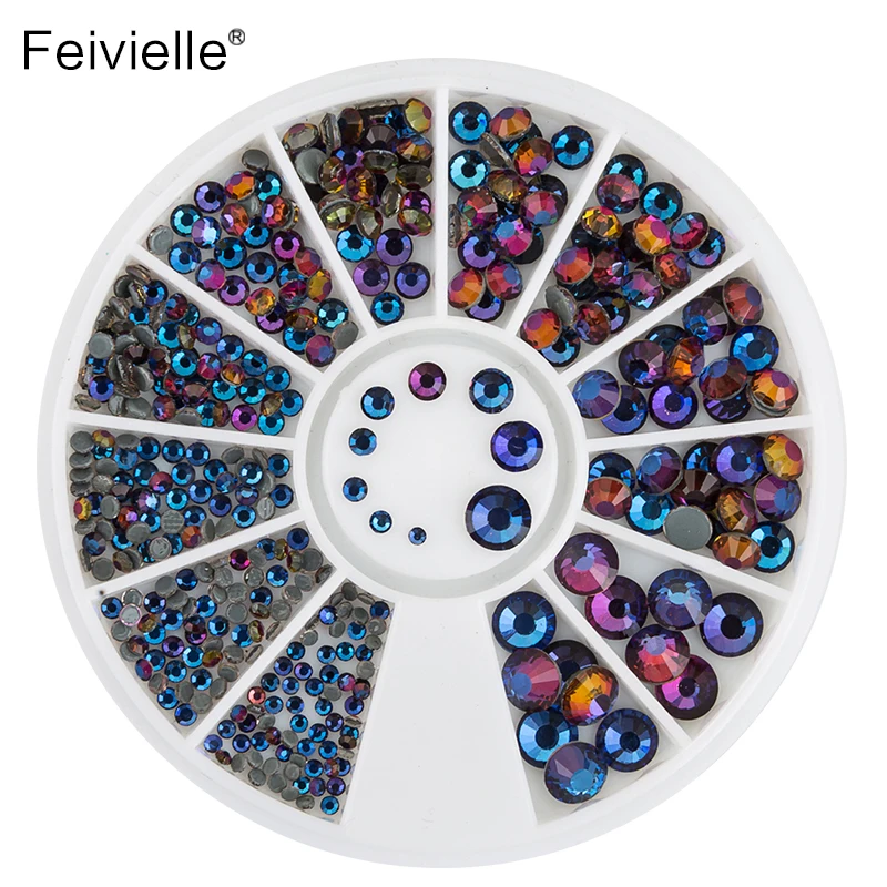 Feivielle Mix 8 Размер Черные Блестящие Стразы для ногтей 3d-украшения для ногтей в колесо плоское дно Маникюр DIY аксессуары для ногтей