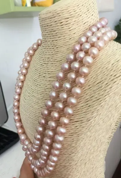 

triple strands 9-10mm south sea round purple pearl necklace 17"18"14KGP