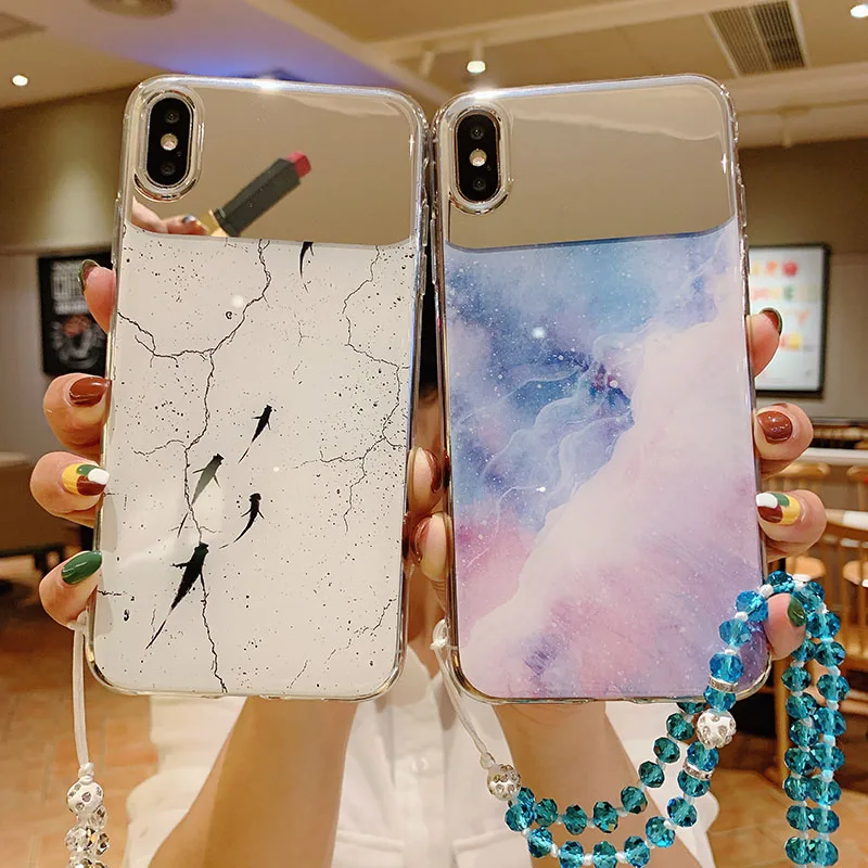 

For Asus Zenfone Max Pro M1 ZB601KL Marble Mirror Phone Case For Asus Zenfone Max Pro M2 ZB631KL Lanyard Soft Silicone Cover