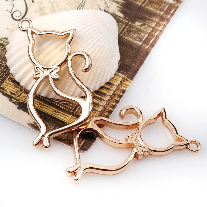 

1 PC New Vintage Cat Antique Rose Gold Metal Hollow Frame Connector Charms Pendant DIY Jewelry Findings Accessories